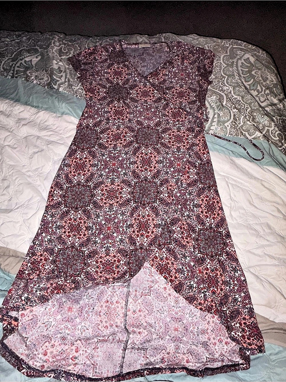 Bobbie Brooks Paisley Maxi Dress in Red & Gray Size XL